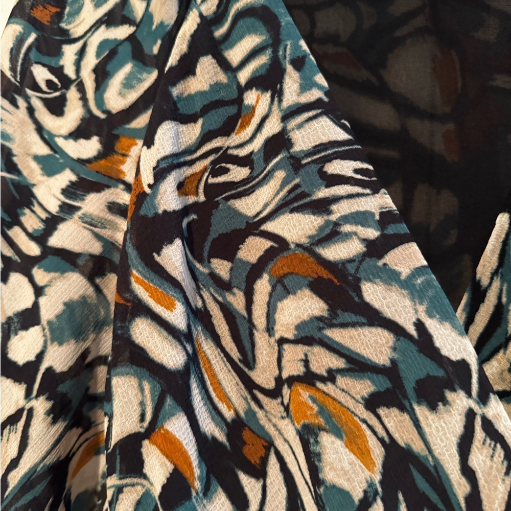 Anthropologie Green, Brown and Black Flutter Sleeve Wrap Top - Size S - Picture 5 of 8